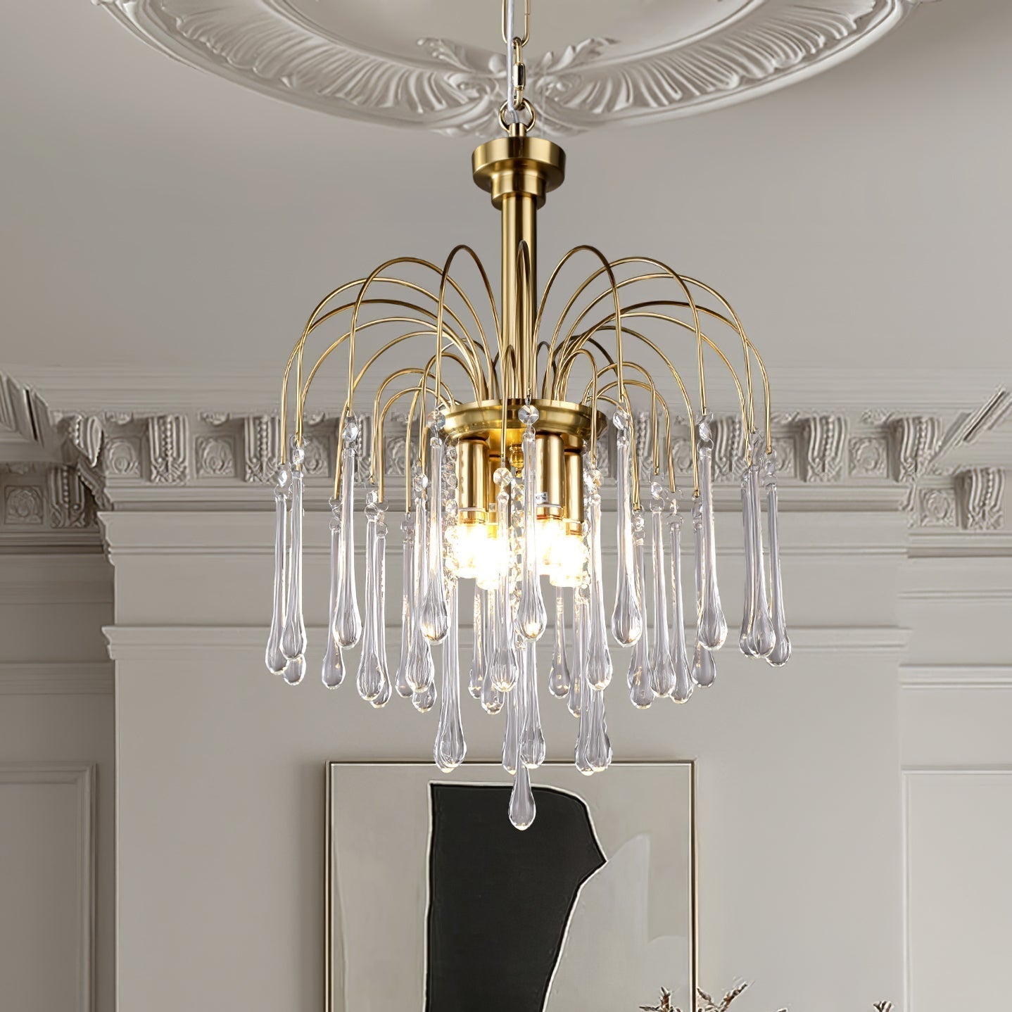 Elegant Crystal Glass Gasolier Chandelier in Brass Finish for Dining Room Lighting