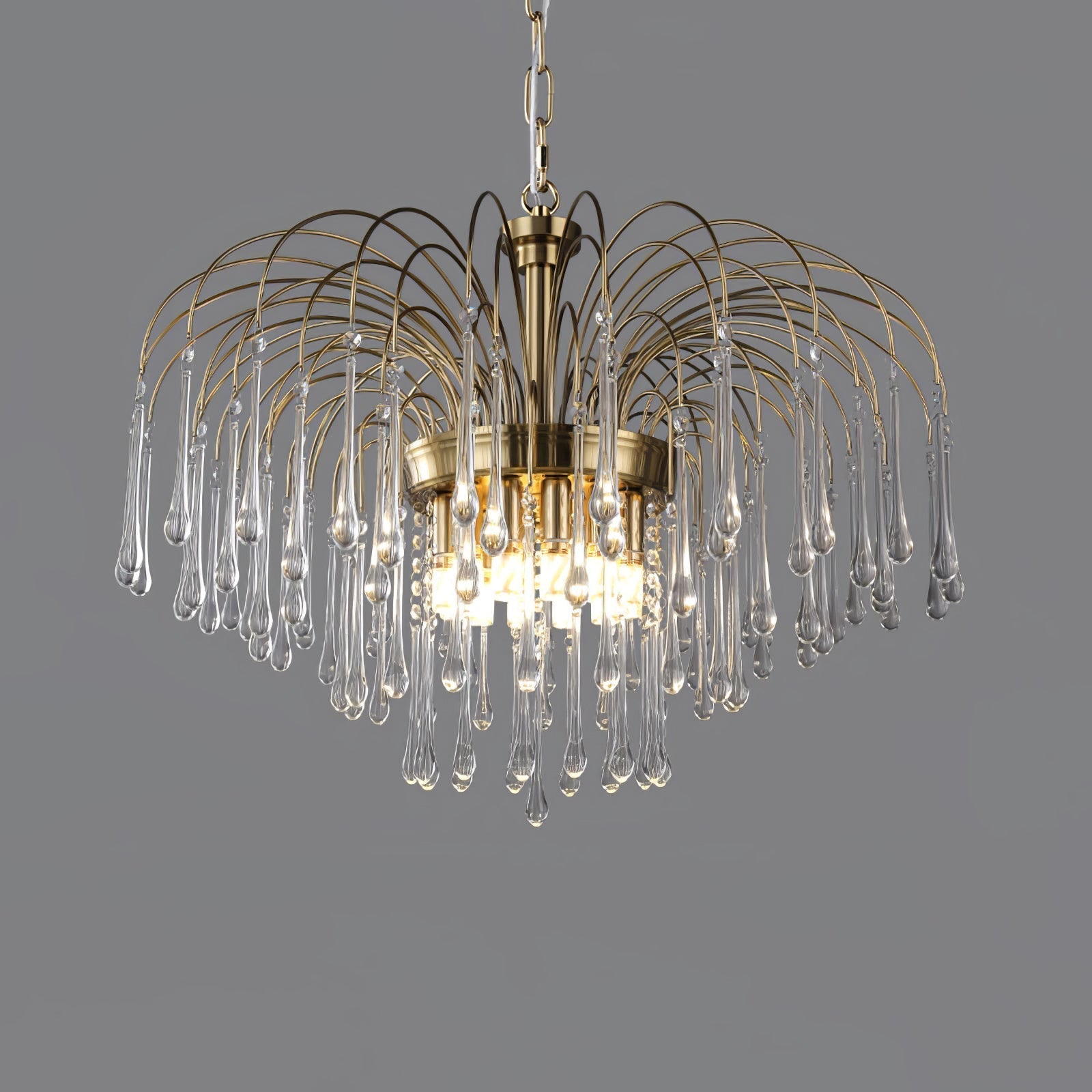 Elegant Crystal Glass Gasolier Chandelier in Brass Finish for Dining Room Lighting