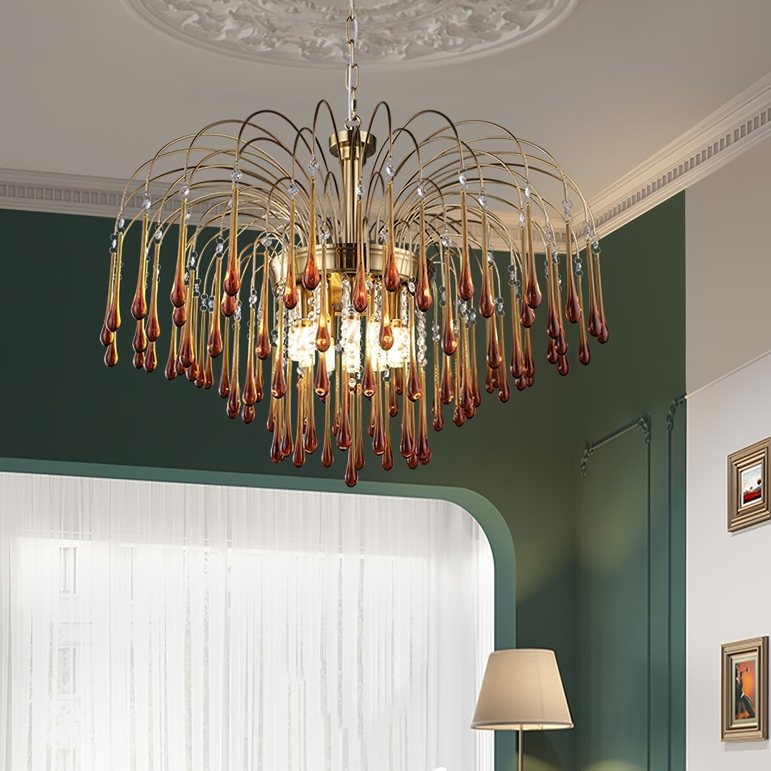 Elegant Crystal Glass Gasolier Chandelier in Brass Finish for Dining Room Lighting