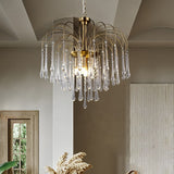 Elegant Crystal Glass Gasolier Chandelier in Brass Finish for Dining Room Lighting