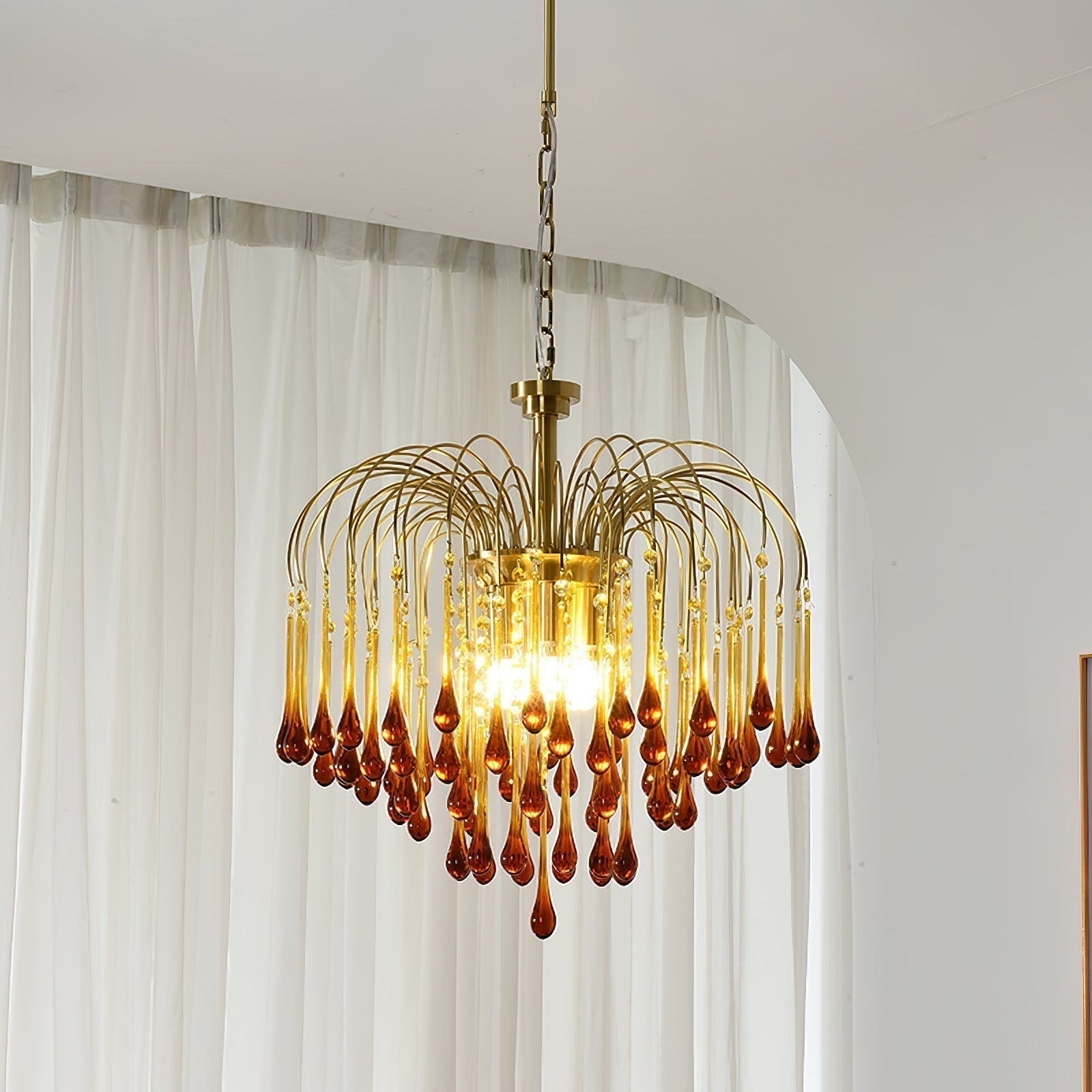 Elegant Crystal Glass Gasolier Chandelier in Brass Finish for Dining Room Lighting