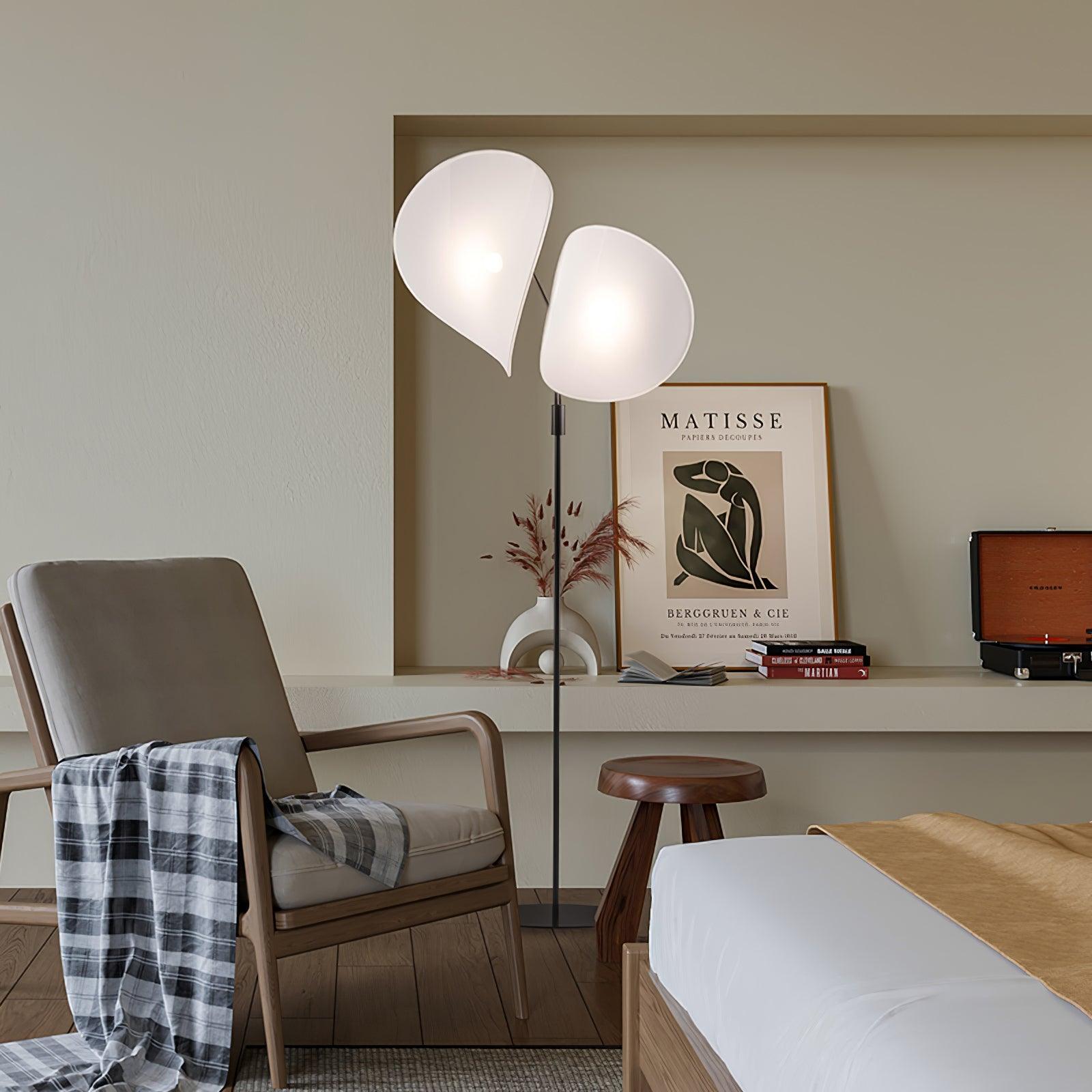 Manta Contemporary Free Standing Floor Lamp with Dual Fabric Shades and Swivel Joints