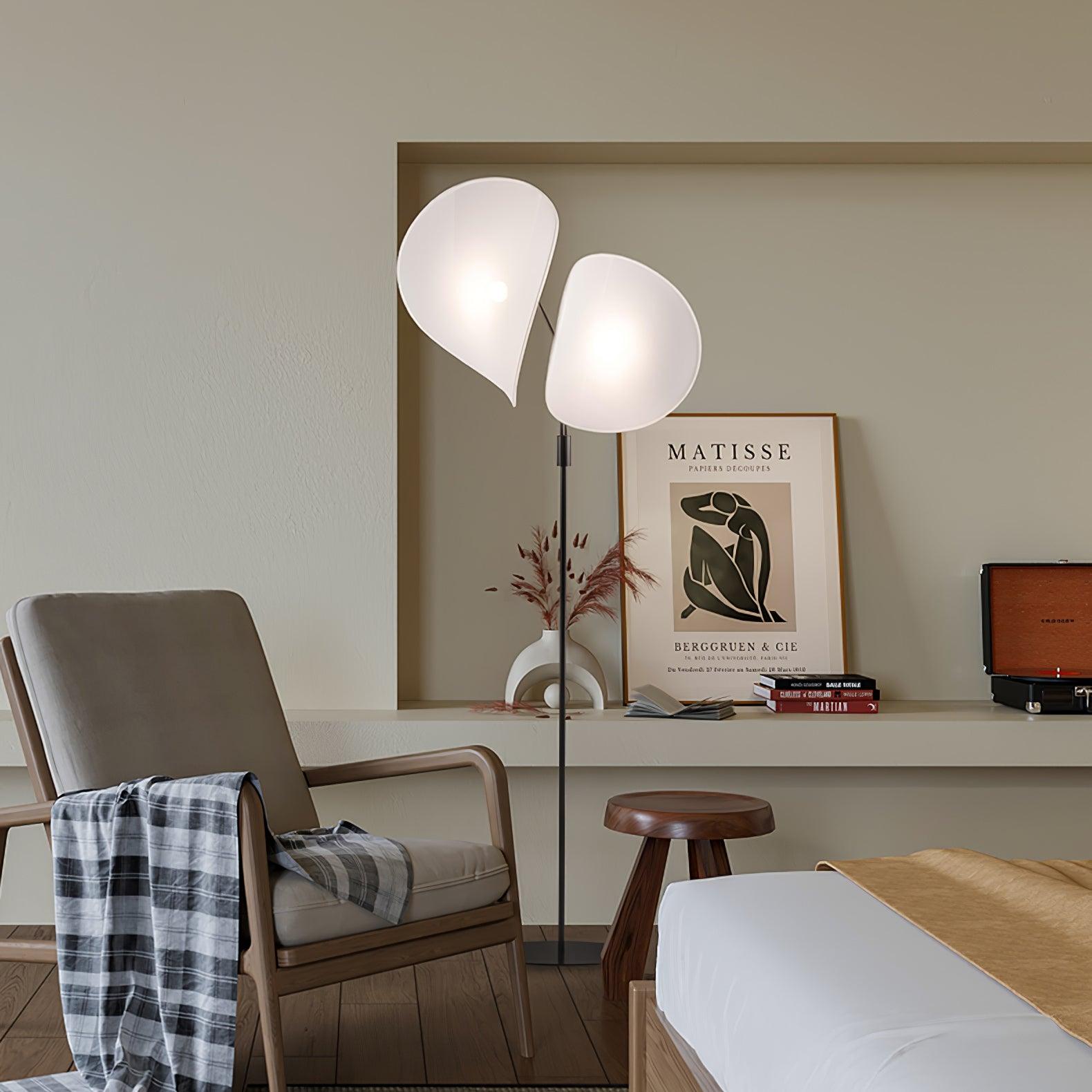 Manta Contemporary Free Standing Floor Lamp with Dual Fabric Shades and Swivel Joints