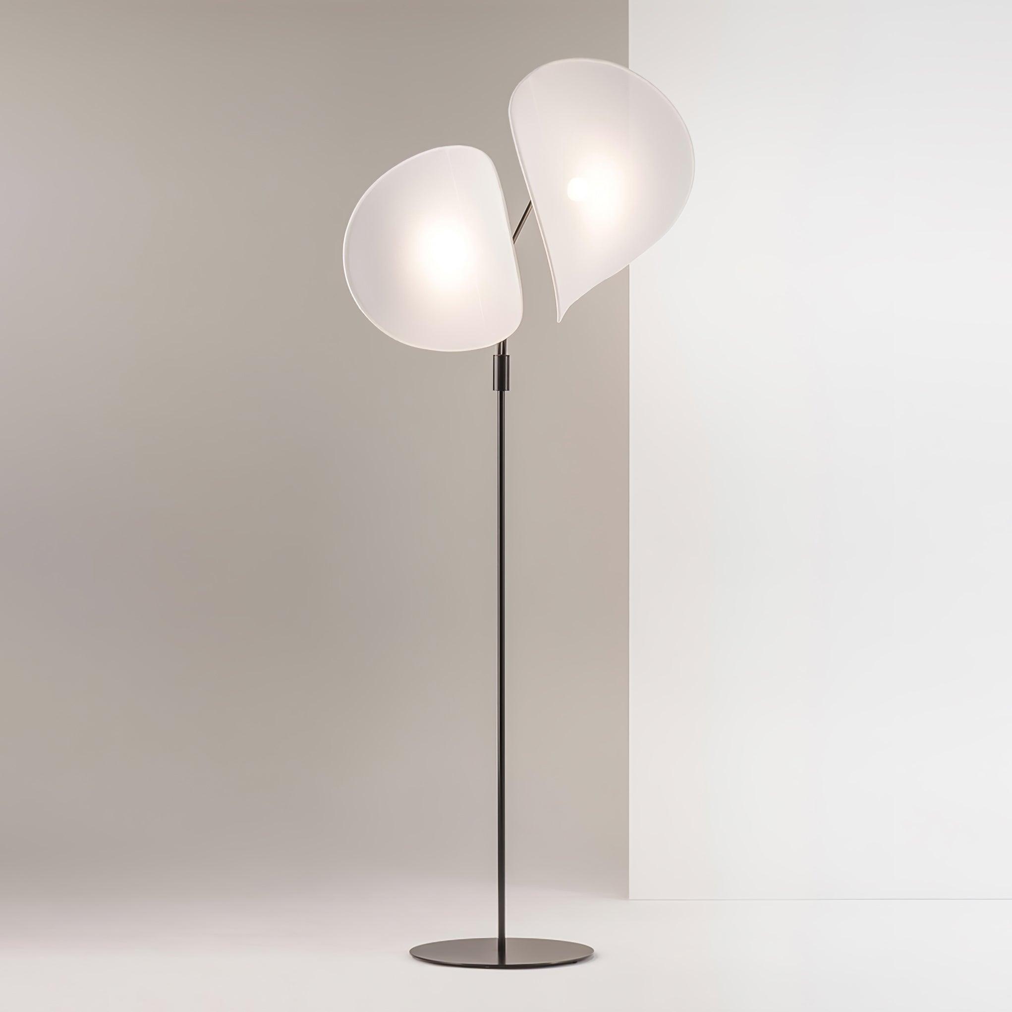 Manta Contemporary Free Standing Floor Lamp with Dual Fabric Shades and Swivel Joints