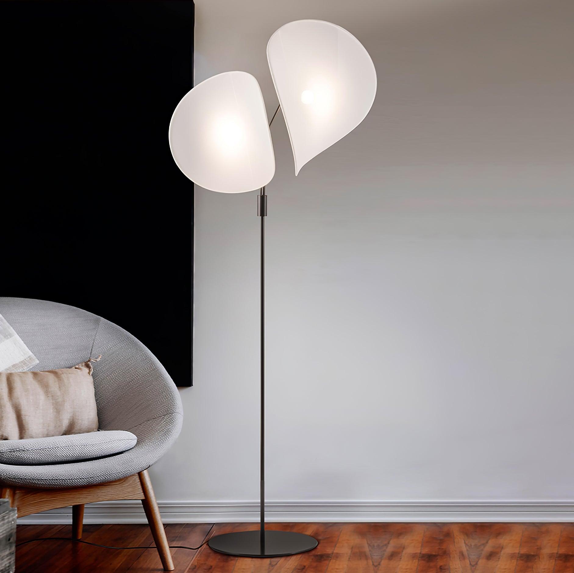 Manta Contemporary Free Standing Floor Lamp with Dual Fabric Shades and Swivel Joints