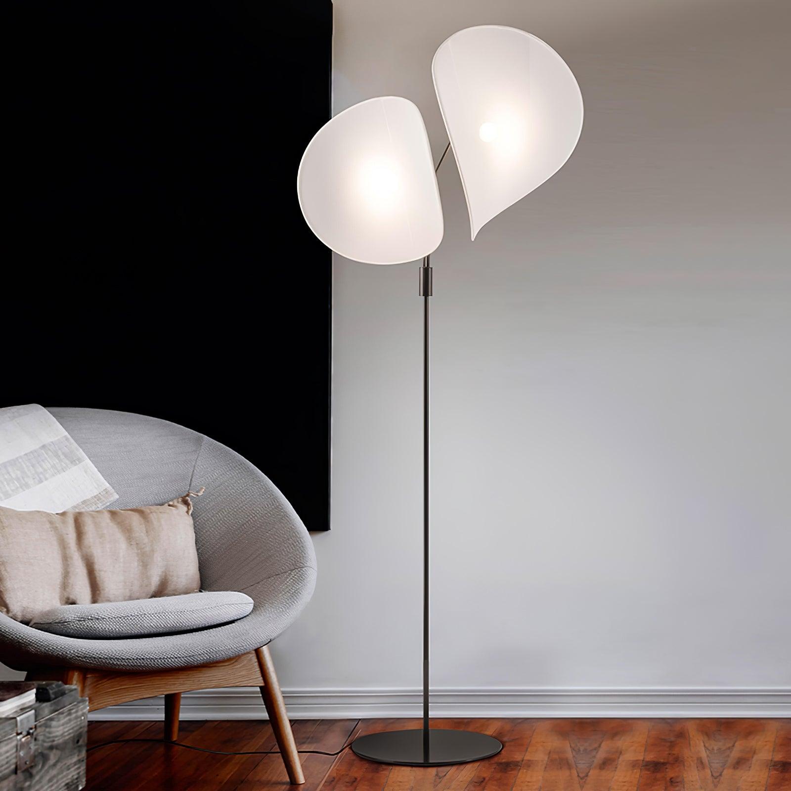 Manta Contemporary Free Standing Floor Lamp with Dual Fabric Shades and Swivel Joints