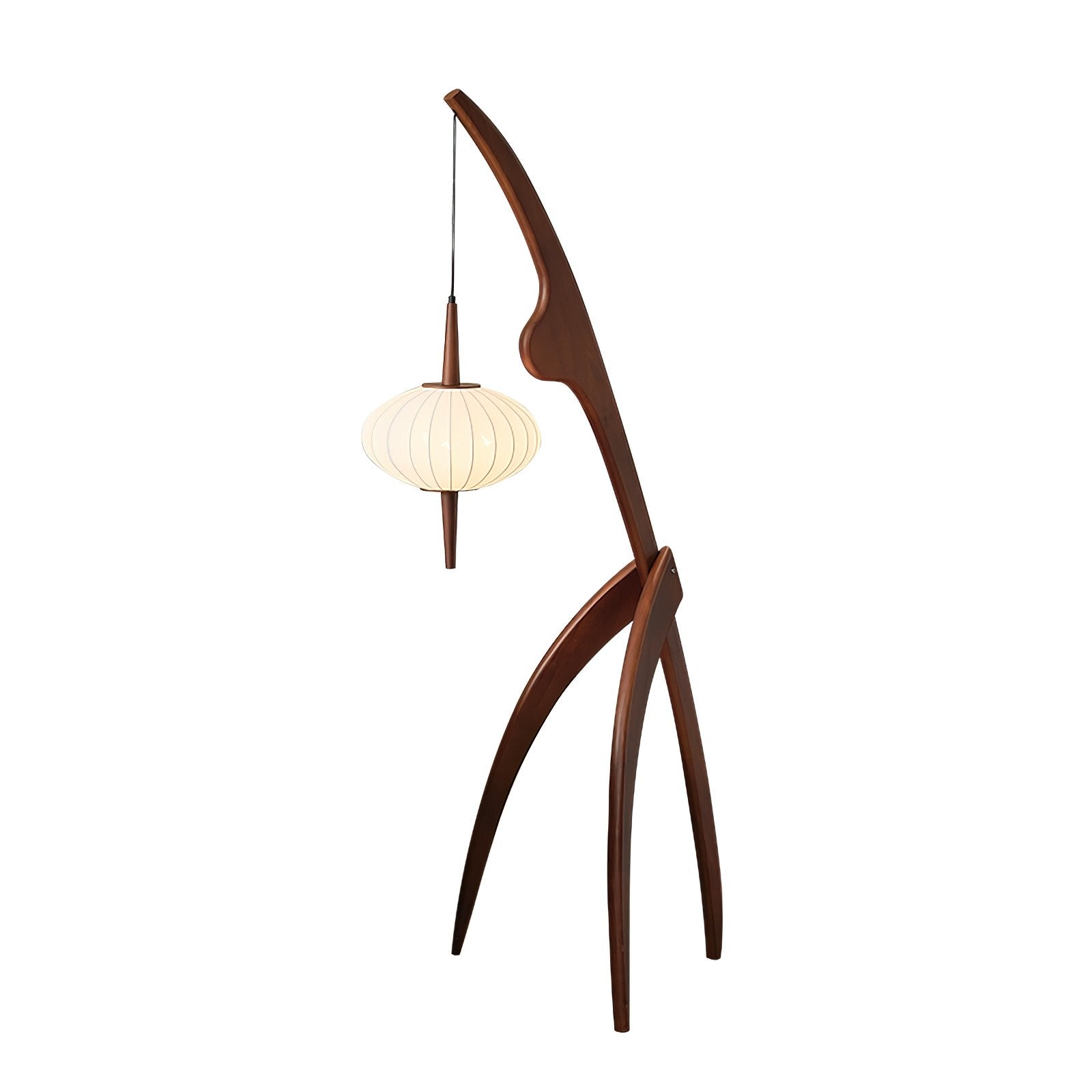 Mantis Wood Sculptural Floor Lamp with Silk Shade for Modern Ambient Living Room Lighting