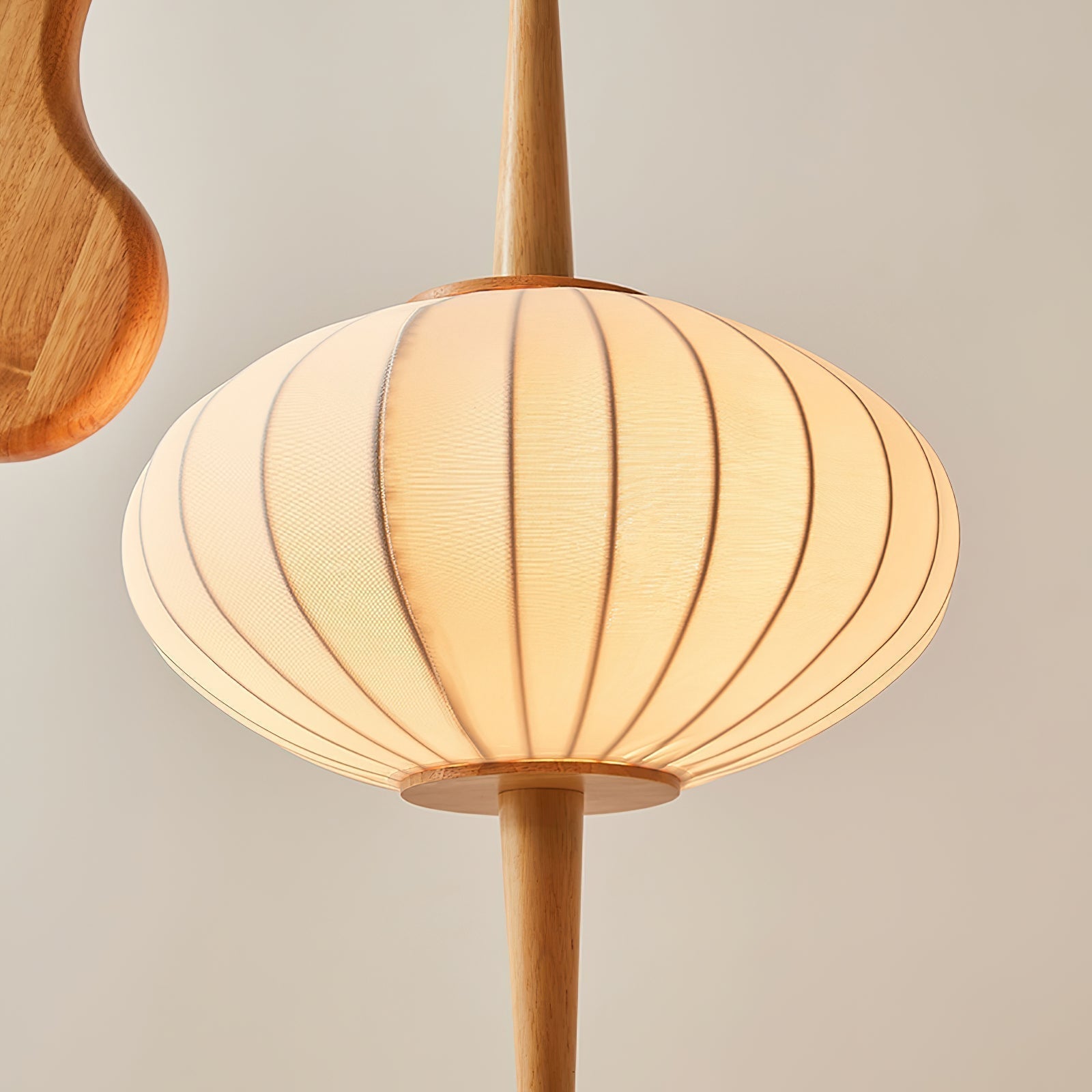 Mantis Wood Sculptural Floor Lamp with Silk Shade for Modern Ambient Living Room Lighting