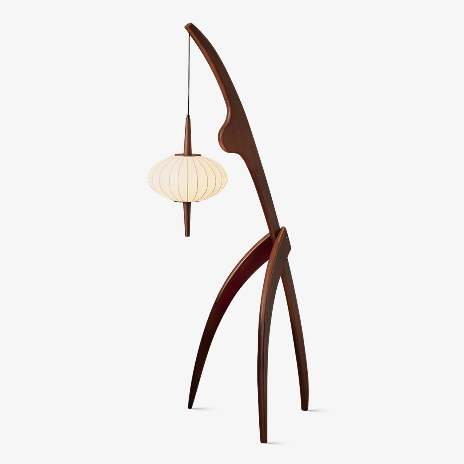 Mantis Wood Sculptural Floor Lamp with Silk Shade for Modern Ambient Living Room Lighting