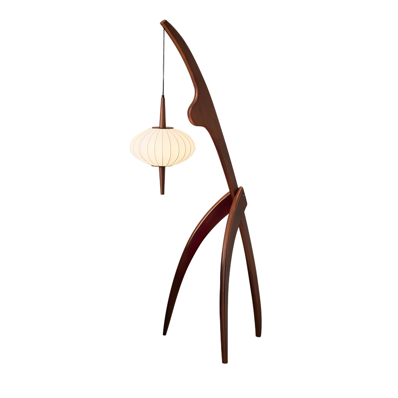 Mantis Wood Sculptural Floor Lamp with Silk Shade for Modern Ambient Living Room Lighting