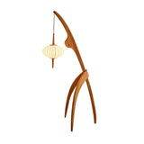 Mantis Wood Sculptural Floor Lamp with Silk Shade for Modern Ambient Living Room Lighting