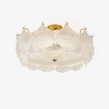 Elegant Gold and White Glass Maple Leaf Cluster Flush Mount Ceiling Light
