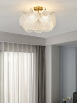 Elegant Gold and White Glass Maple Leaf Cluster Flush Mount Ceiling Light