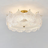 Elegant Gold and White Glass Maple Leaf Cluster Flush Mount Ceiling Light