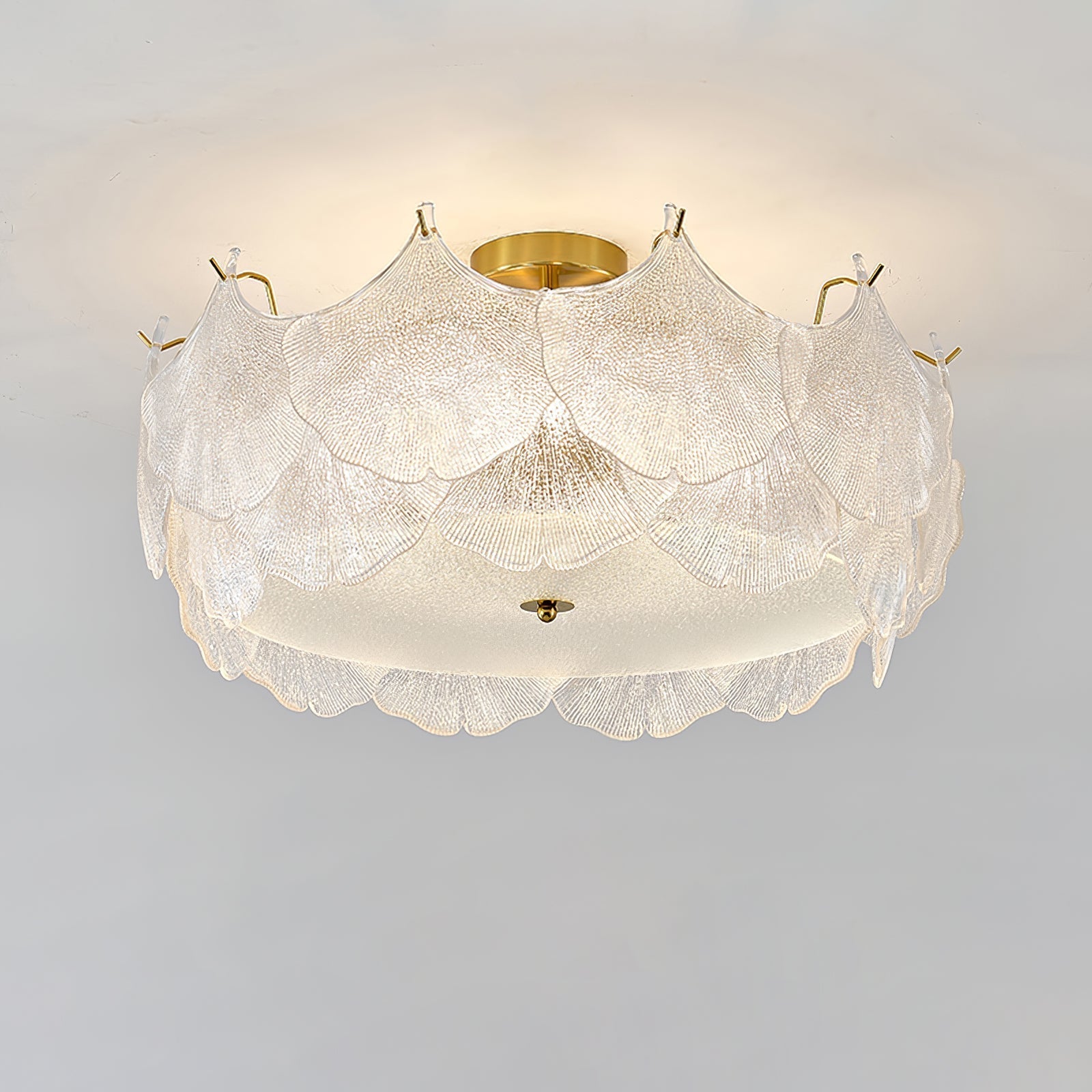 Elegant Gold and White Glass Maple Leaf Cluster Flush Mount Ceiling Light