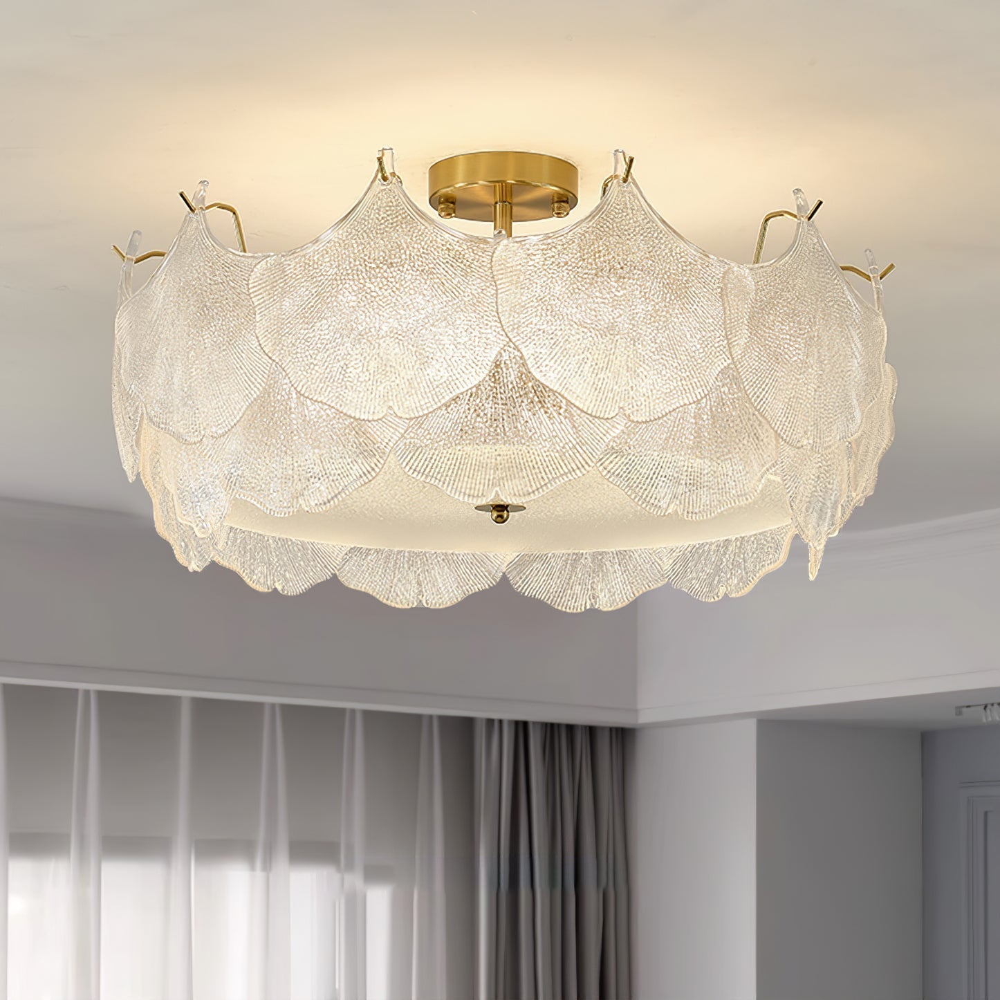Elegant Gold and White Glass Maple Leaf Cluster Flush Mount Ceiling Light