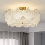 Elegant Gold and White Glass Maple Leaf Cluster Flush Mount Ceiling Light