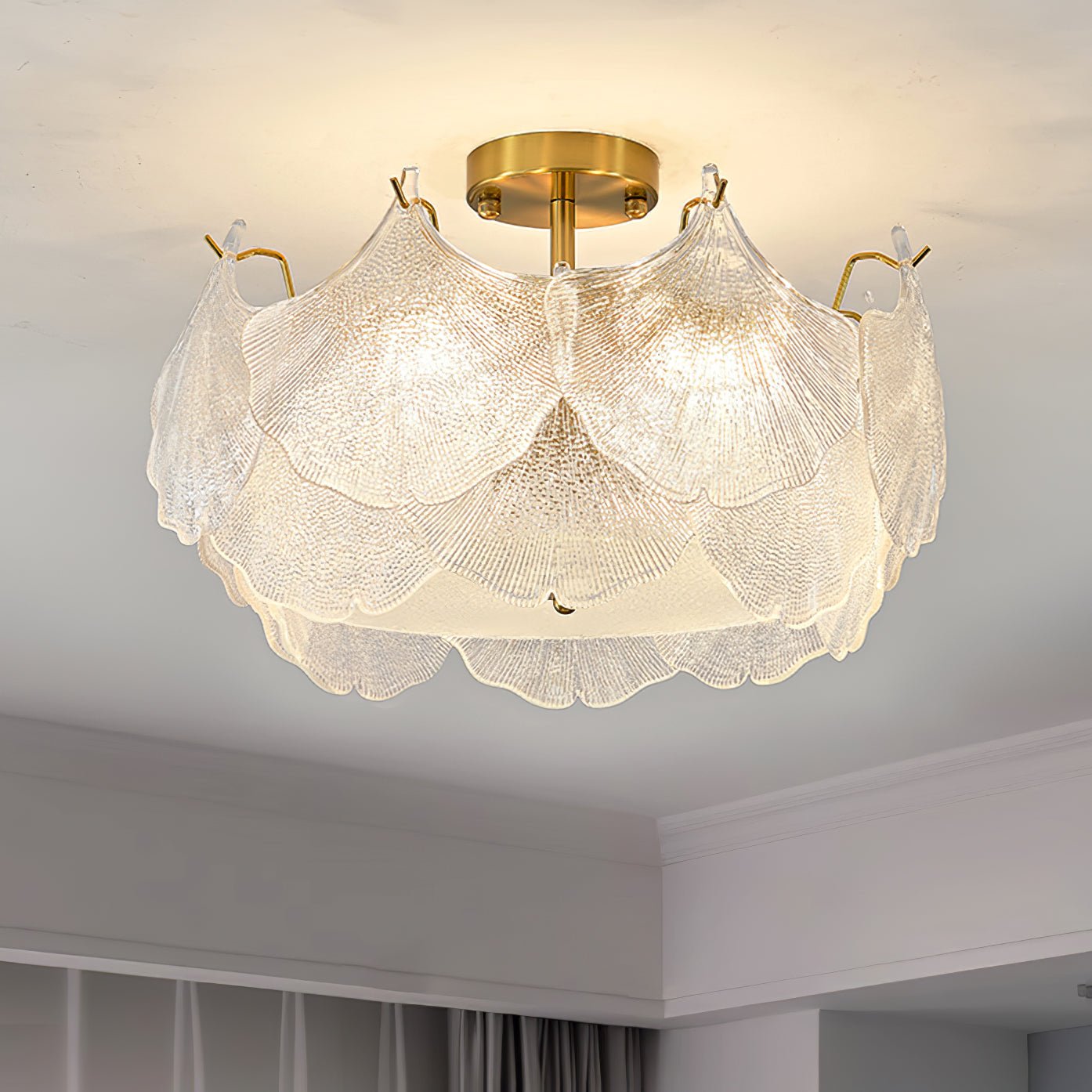 Elegant Gold and White Glass Maple Leaf Cluster Flush Mount Ceiling Light
