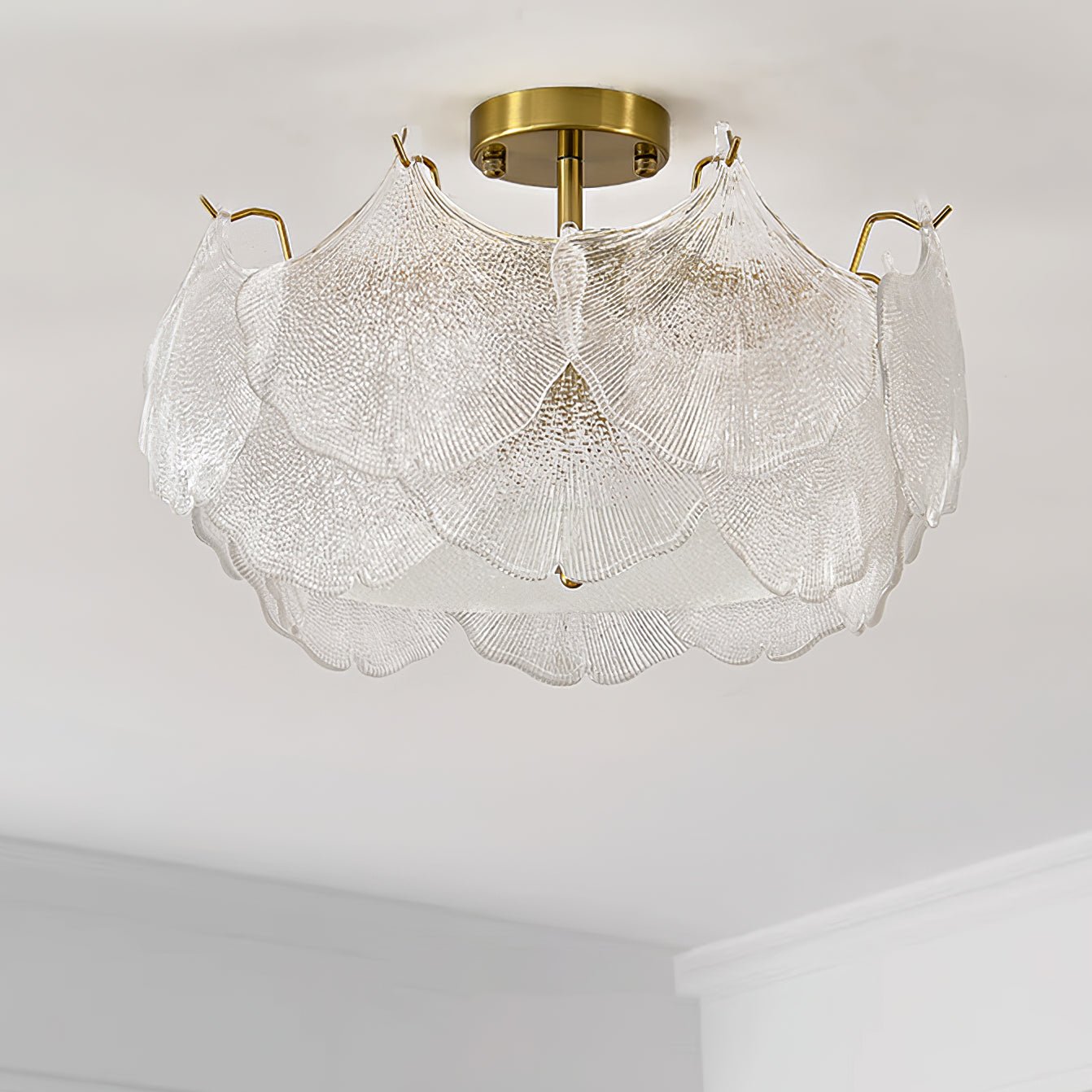 Elegant Gold and White Glass Maple Leaf Cluster Flush Mount Ceiling Light