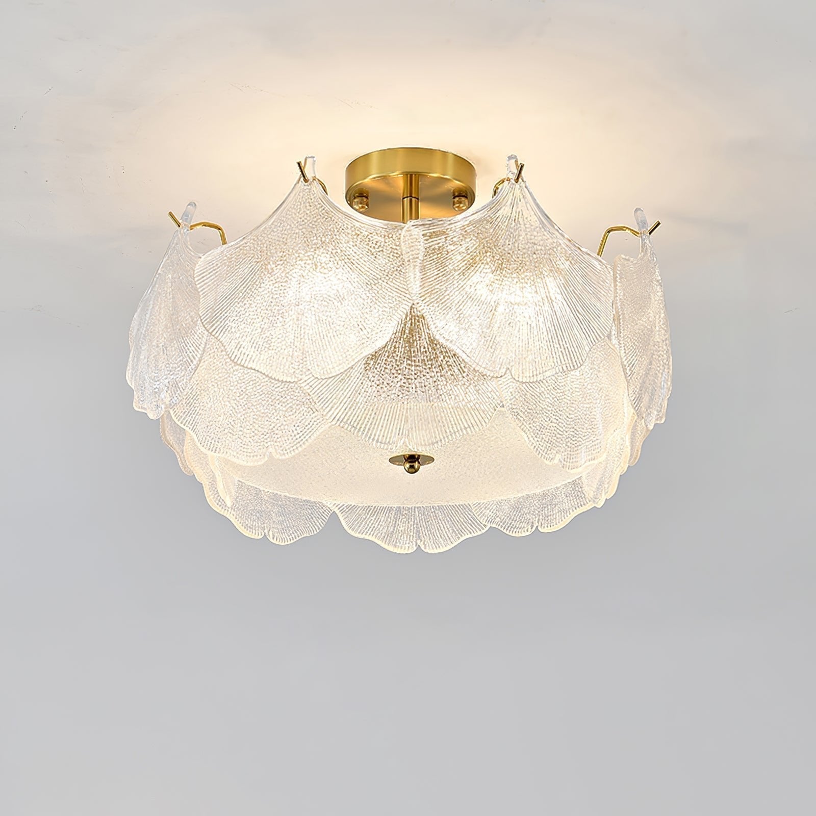 Elegant Gold and White Glass Maple Leaf Cluster Flush Mount Ceiling Light