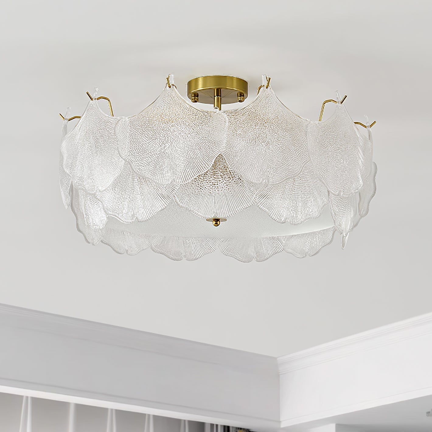 Elegant Gold and White Glass Maple Leaf Cluster Flush Mount Ceiling Light