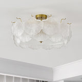 Elegant Gold and White Glass Maple Leaf Cluster Flush Mount Ceiling Light
