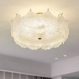 Elegant Gold and White Glass Maple Leaf Cluster Flush Mount Ceiling Light