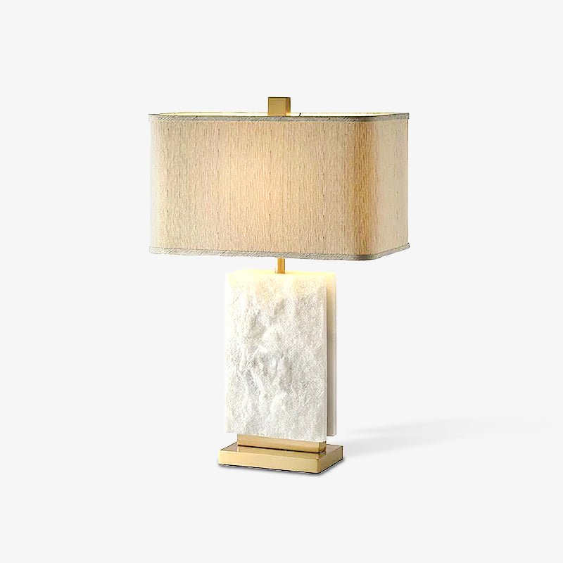 Elegant Marble and Brass Bedside Nightstand Table Lamp with Fabric Shade