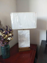 Elegant Marble and Brass Bedside Nightstand Table Lamp with Fabric Shade