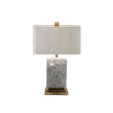 Elegant Marble and Brass Bedside Nightstand Table Lamp with Fabric Shade