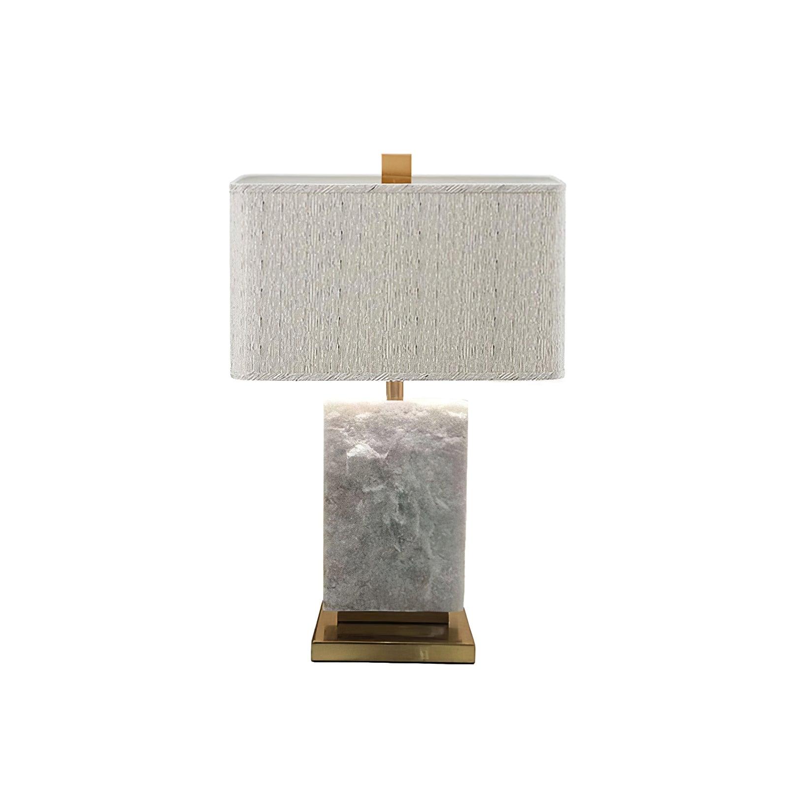 Elegant Marble and Brass Bedside Nightstand Table Lamp with Fabric Shade