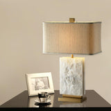 Elegant Marble and Brass Bedside Nightstand Table Lamp with Fabric Shade