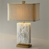 Elegant Marble and Brass Bedside Nightstand Table Lamp with Fabric Shade
