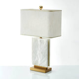 Elegant Marble and Brass Bedside Nightstand Table Lamp with Fabric Shade