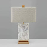 Elegant Marble and Brass Bedside Nightstand Table Lamp with Fabric Shade
