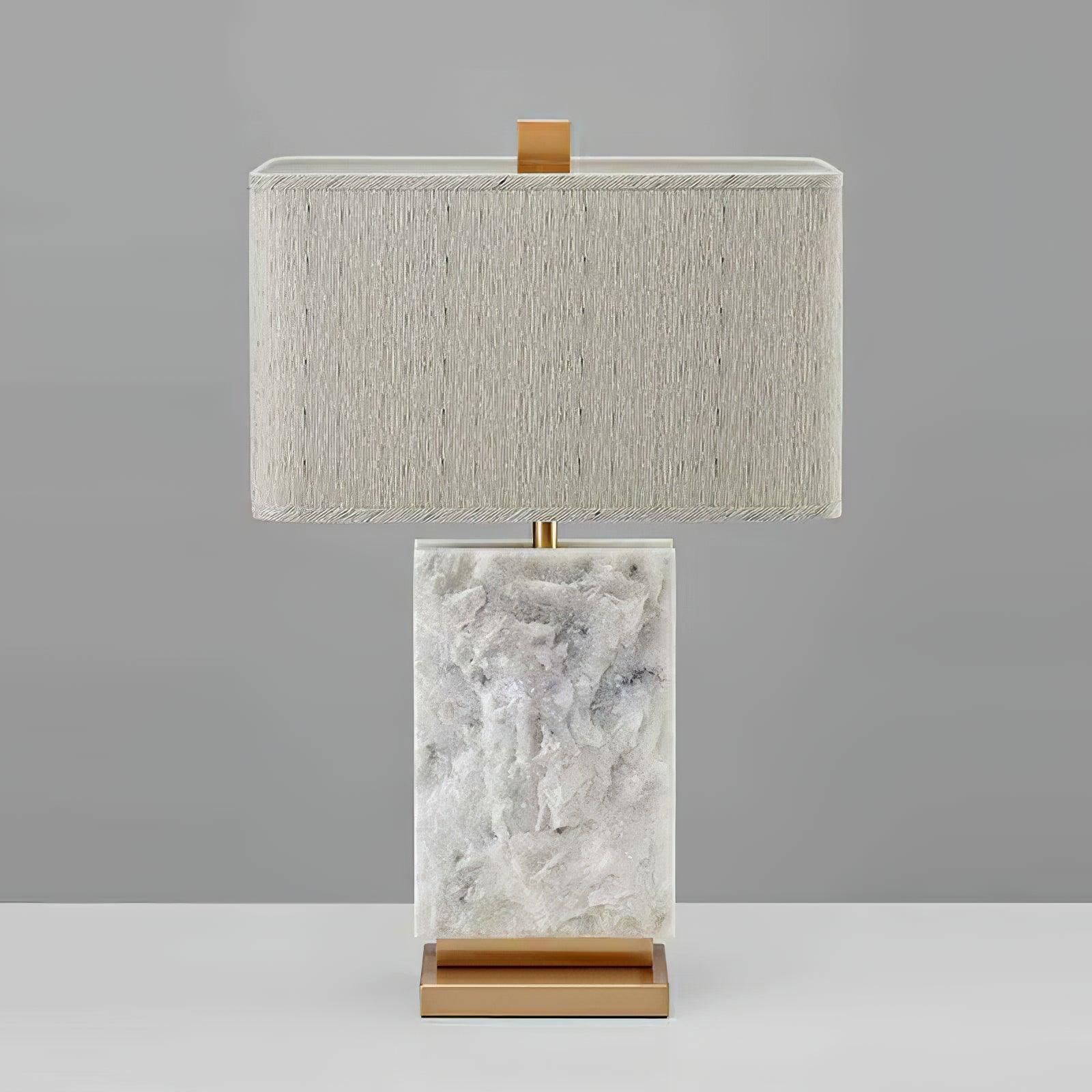 Elegant Marble and Brass Bedside Nightstand Table Lamp with Fabric Shade