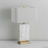 Elegant Marble and Brass Bedside Nightstand Table Lamp with Fabric Shade