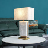 Elegant Marble and Brass Bedside Nightstand Table Lamp with Fabric Shade