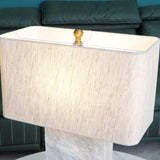 Elegant Marble and Brass Bedside Nightstand Table Lamp with Fabric Shade