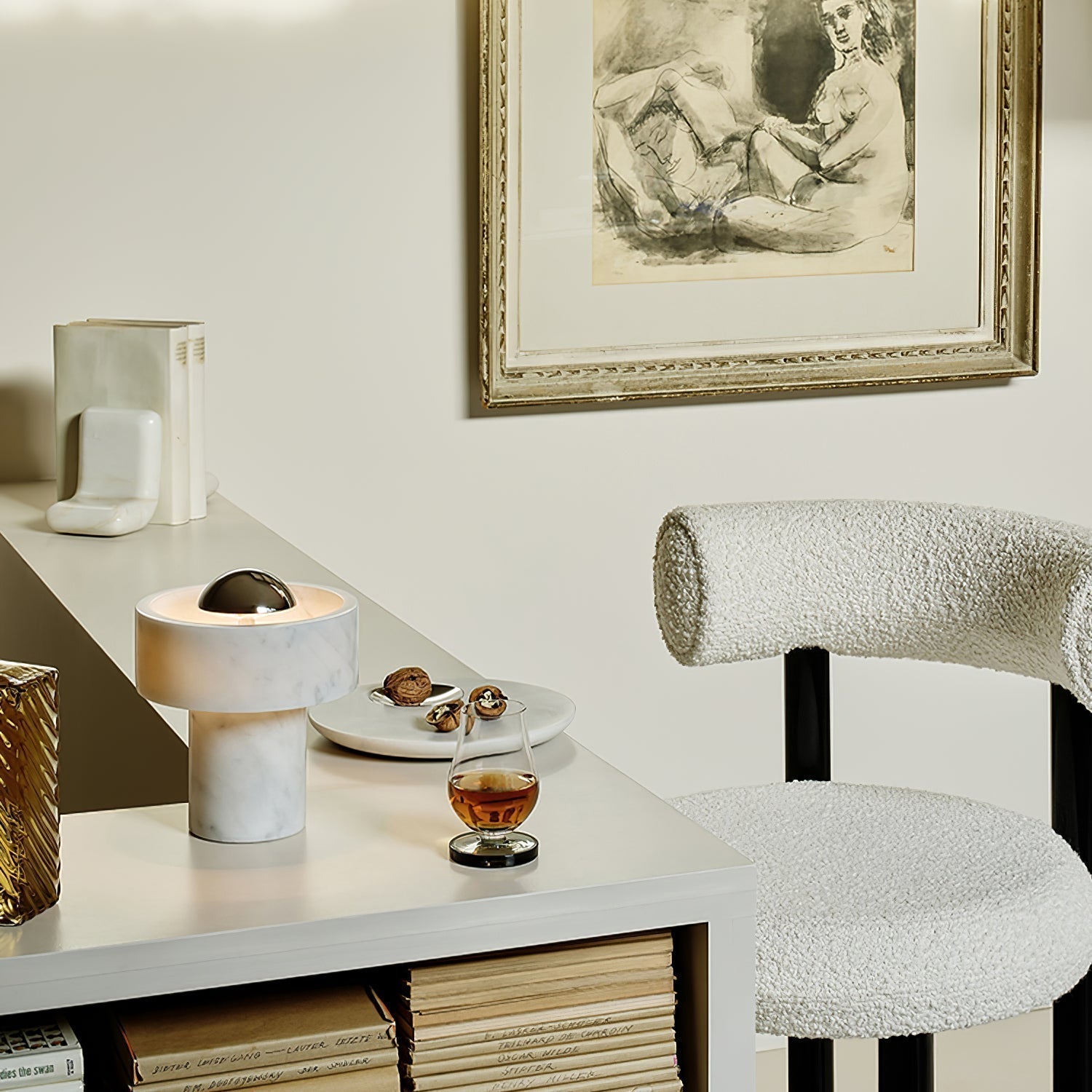 Modern Marble Aura LED Table Lamp for Nightstand and Living Room Ambient Lighting