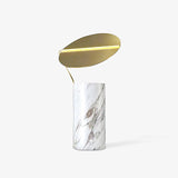 Modern Marble Geometric Base Table Lamp with Gold Shade for Bedside and Reading