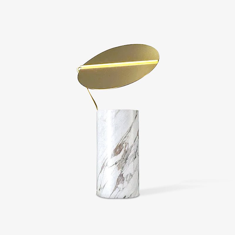 Modern Marble Geometric Base Table Lamp with Gold Shade for Bedside and Reading