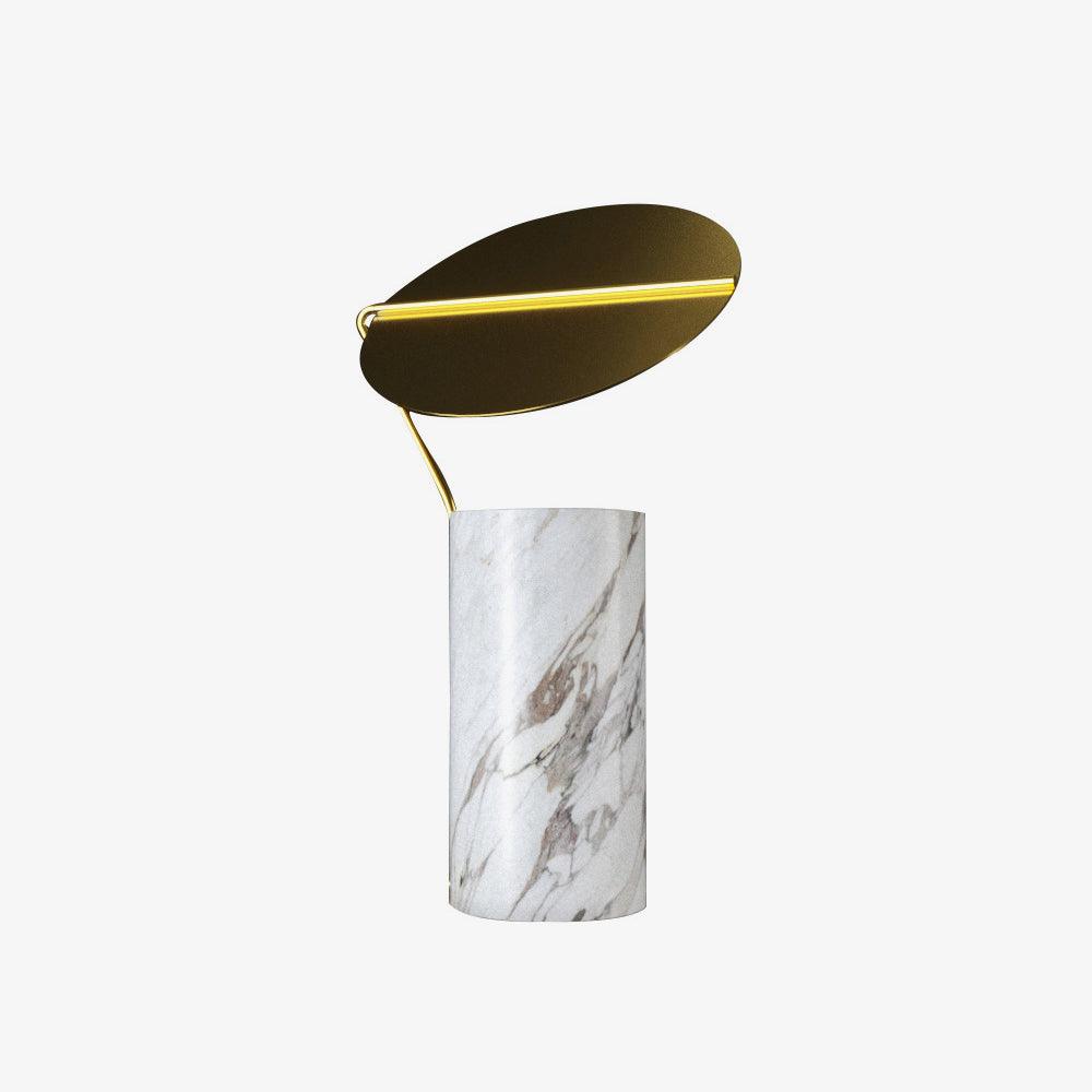 Modern Marble Geometric Base Table Lamp with Gold Shade for Bedside and Reading