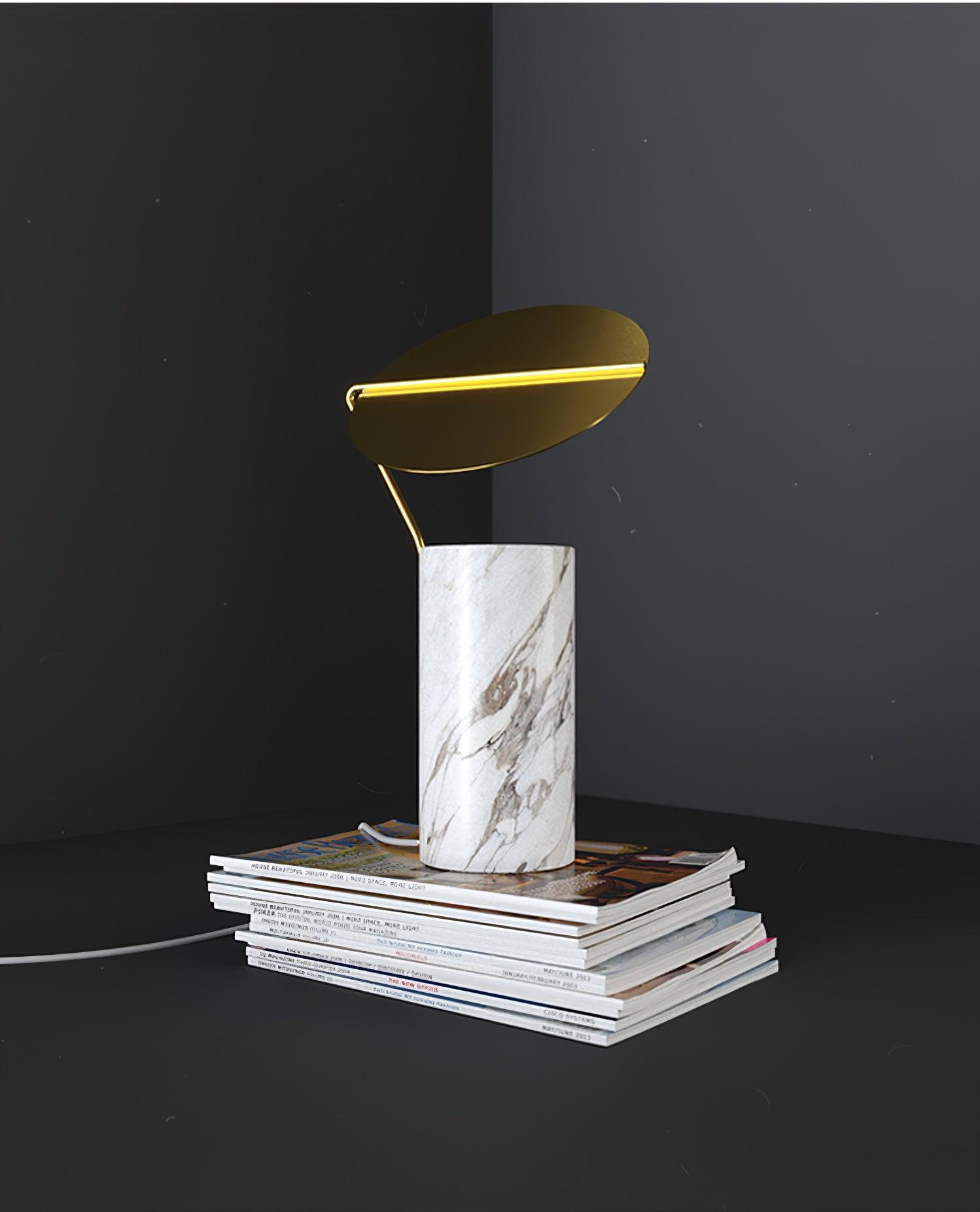 Modern Marble Geometric Base Table Lamp with Gold Shade for Bedside and Reading