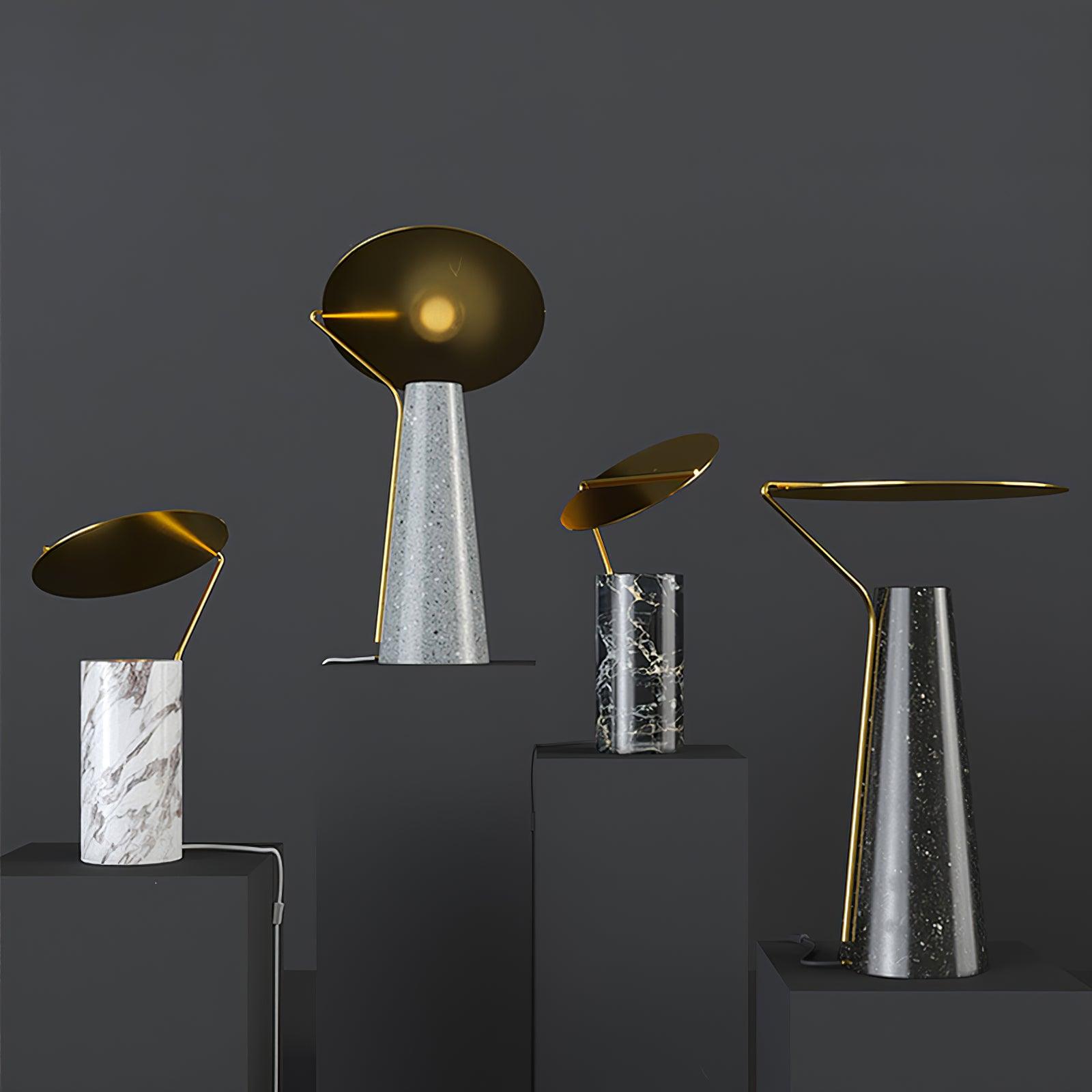 Modern Marble Geometric Base Table Lamp with Gold Shade for Bedside and Reading