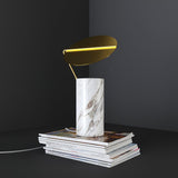 Modern Marble Geometric Base Table Lamp with Gold Shade for Bedside and Reading