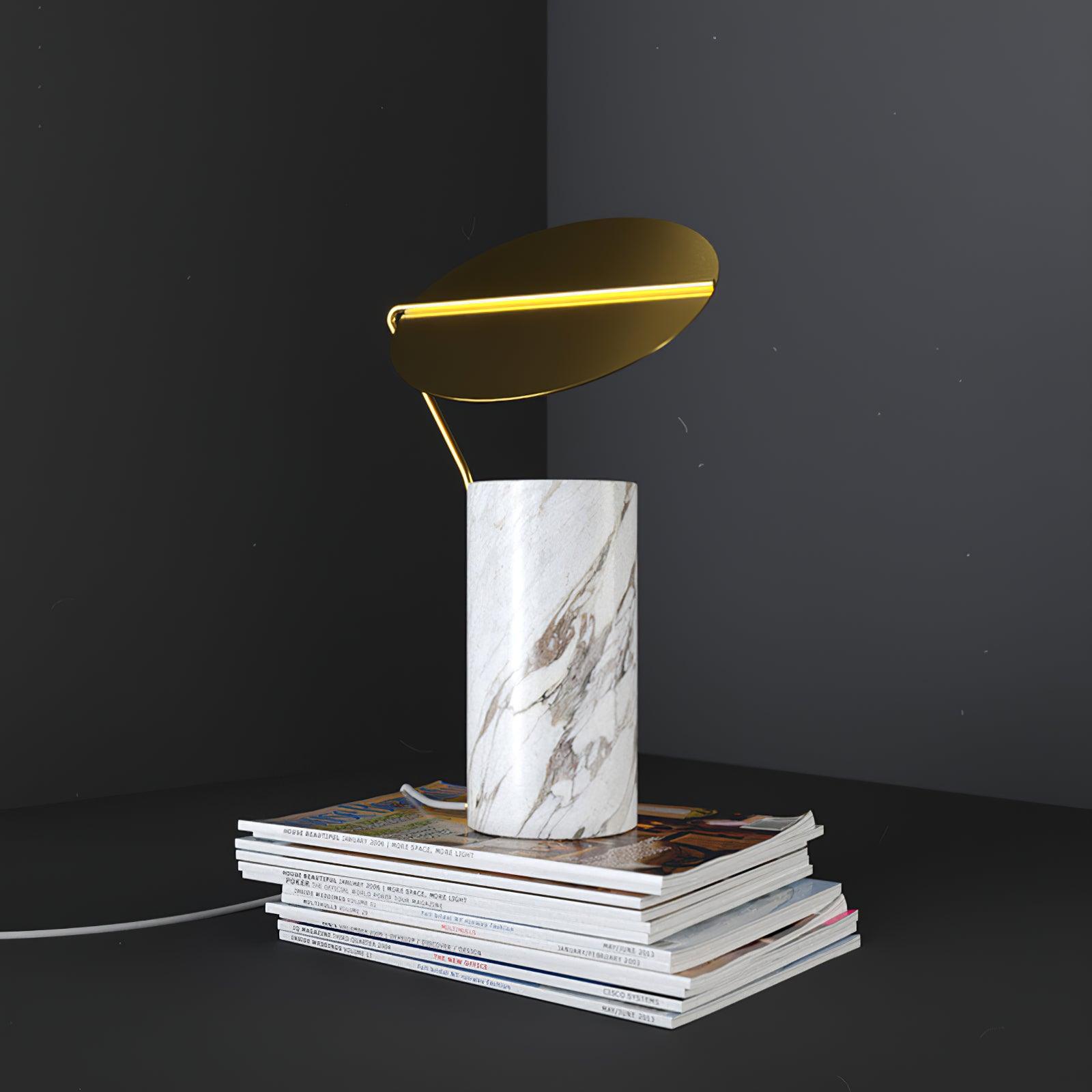 Modern Marble Geometric Base Table Lamp with Gold Shade for Bedside and Reading