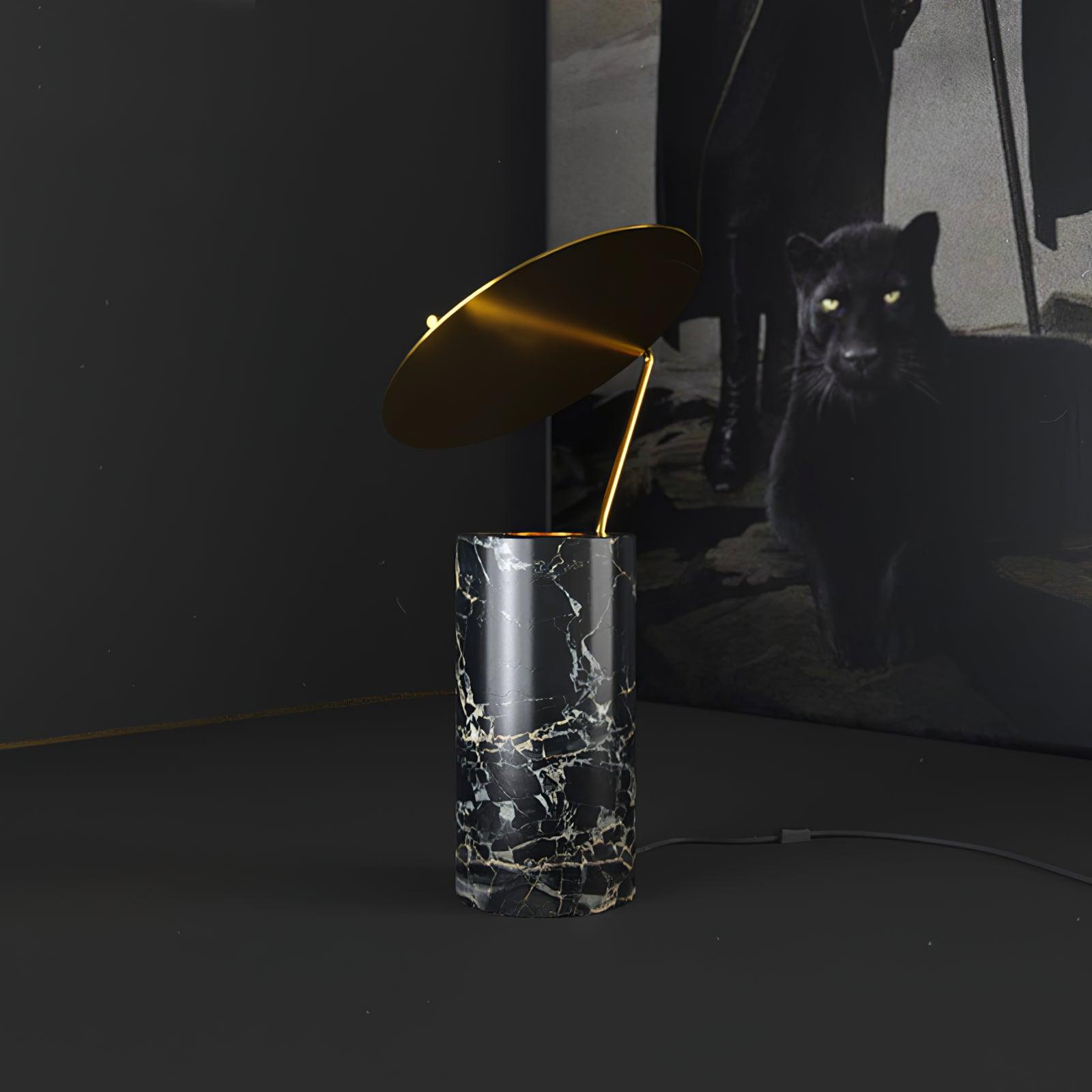Modern Marble Geometric Base Table Lamp with Gold Shade for Bedside and Reading