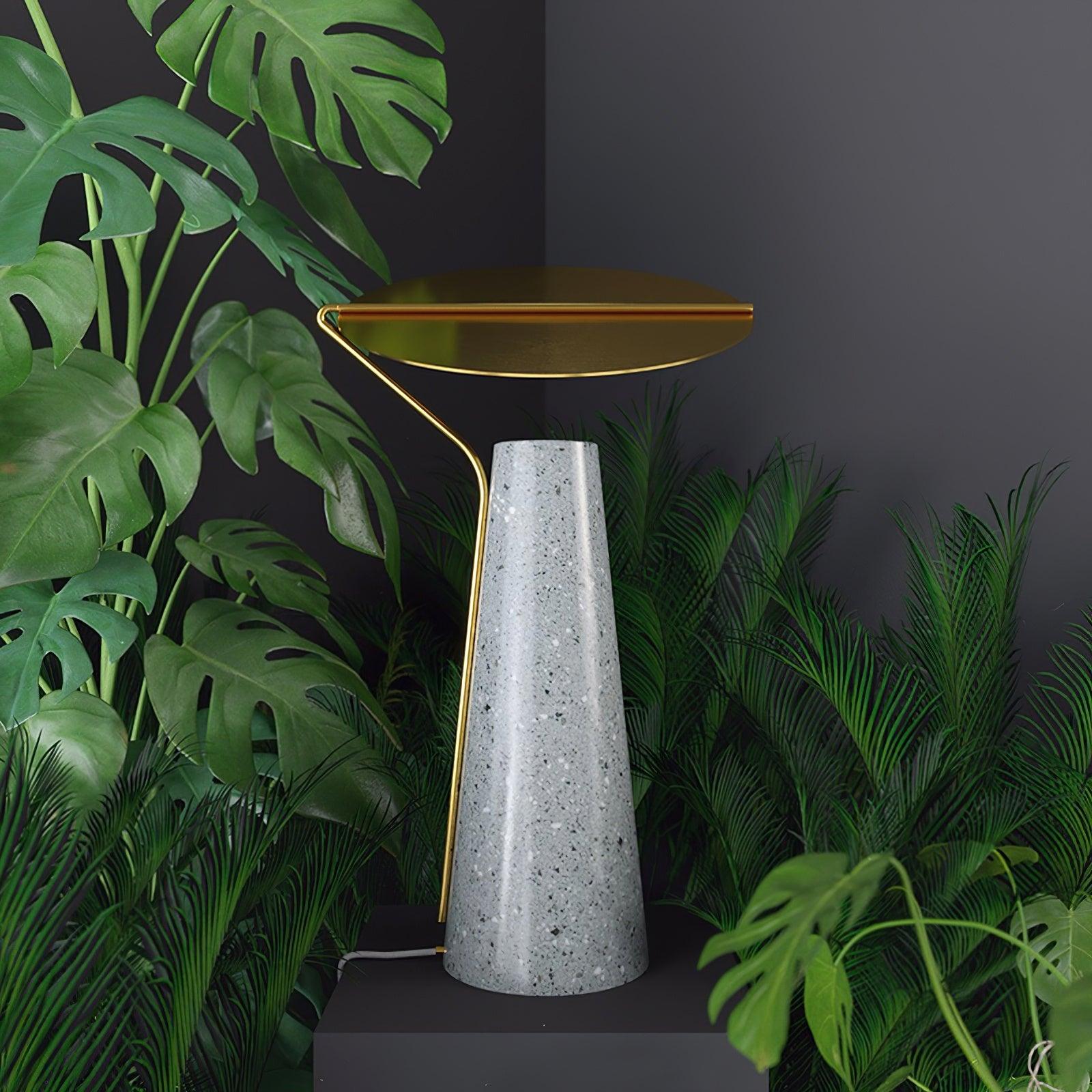 Modern Marble Geometric Base Table Lamp with Gold Shade for Bedside and Reading