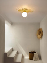 Modern Brass Gold Flush Mount Ceiling Light with Frosted Glass Globe Shade